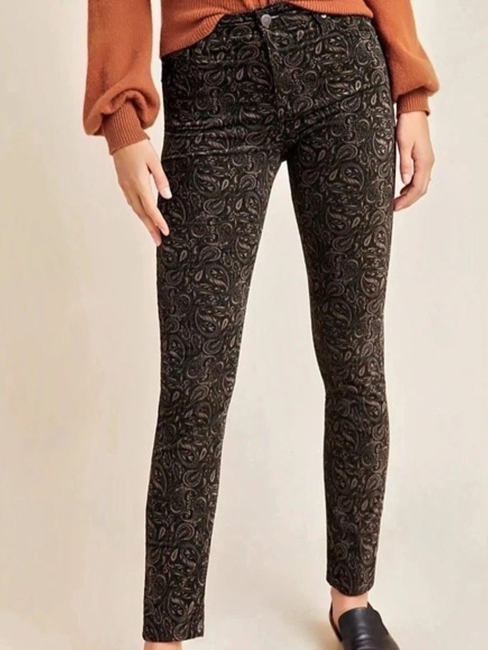 AG Adriano Goldschmied x Anthropologie High-Rise Stevie Ankle Velvet Paisley Pan